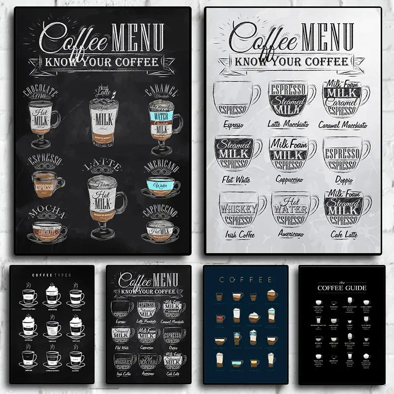 復古牆畫咖啡廳裝飾咖啡菜單復古風格黑板海報咖啡廳牆藝術海報帆布畫