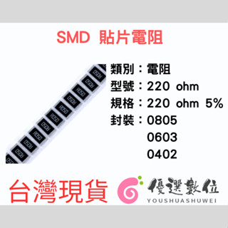 【U+shop】 40個-220 ohm 5% SMD電阻 0805 0603 0402