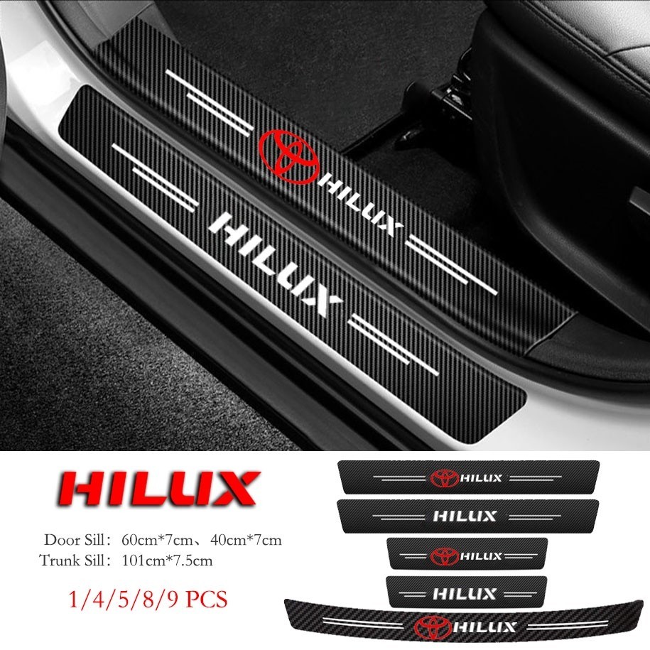 豐田 Hilux 車門貼紙防刮門檻碳纖維皮革後備箱保護貼 Revo Vigo G8 AN110 AN120 AN130