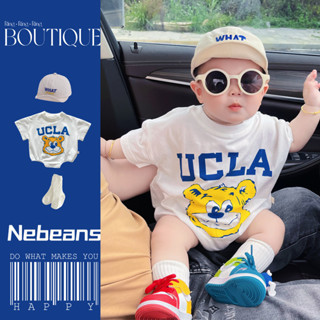 AKUI⚡潮款男女寶寶短袖包屁衣 0-2歲嬰兒衣服韓版夏天短袖UCLA連身衣爬服帽子襪子套裝