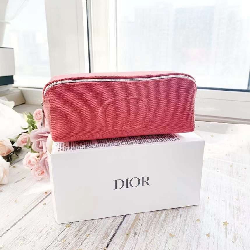 Dior迪奧化妝包 紅色帆布收納包手拿包 專櫃贈品包大容量便攜4.7
