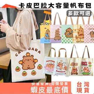 穎鋪 現貨免運 手提包 水豚君卡比巴拉 帆布包 大容量肩揹包 側揹包 手提袋 環保袋 單肩包 韓國上課包 補習袋B445