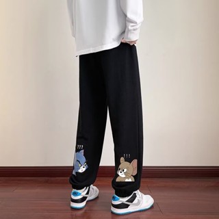 🔥48H出貨 M-8XL 美漫卡通束口褲男 大尺碼長褲 縮口休閒褲 男生慢跑褲 黑色直筒褲 鬆緊腰抽繩綁帶運動褲