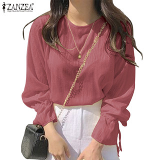 Zanzea 女式韓版時尚休閒長袖圓領純色襯衫
