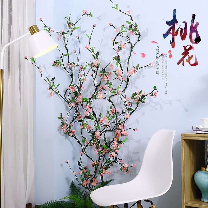 50頭樹藤桃花人造裝飾花 仿真桃花樹枝樹藤 背景牆壁裝飾網紅人造櫻花樹