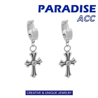 PARADISE 鈦鋼 小鑽 十字架 耳環 中性風 嘻哈 復古 耳圈 耳飾 316L 醫療鋼 不生鏽不過敏