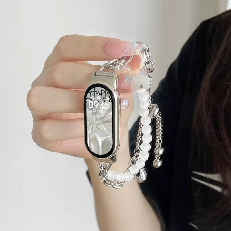 XIAOMI MI 適用於小米手環 8 7 6 5 錶帶珍珠 Bling 愛心手鍊 Miband 8 5 4 3 NFC
