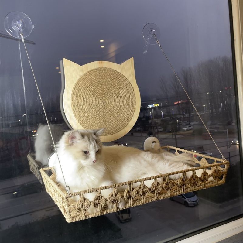 寵物專用吊床 貓吊床 貓窩 手工 藤編 透氣 玻璃 窗臺 晒太陽 懸掛式 大尺寸 四季通用 創意 個性 實用 寵物用品