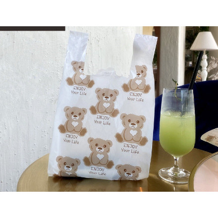 卡通萌熊塑膠袋加厚外賣打包袋甜品零食沙拉包裝袋烘焙麵包購物袋車用垃圾袋收納置物