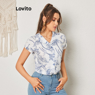 Lovito 波西米亞花卉紐帶前蝙蝠翼袖女襯衫 LBL08039