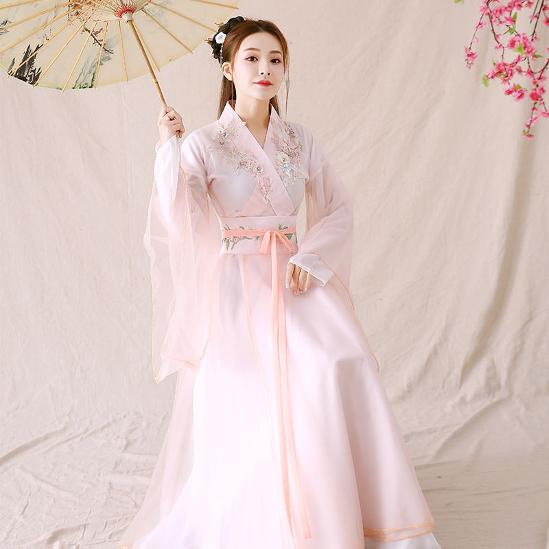 古著女改良漢服超仙氣飄逸中國古風仙女舞蹈表演服裝連衣長裙套裝