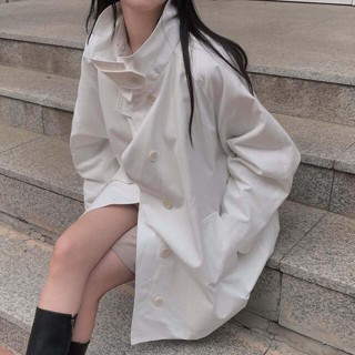 【MIBU】 現貨尺碼更新韓國chic春季復古寬鬆單排扣立領風衣外套