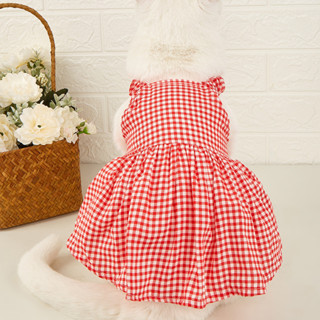 寵物衣服紅白格子洋裝小型犬貓咪吊帶裙可愛ins風狗狗衣服