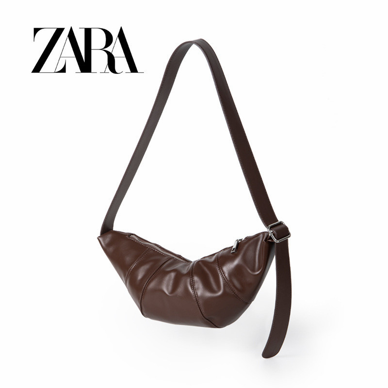 ZARA 包包女包新款肩牛角包大容量寬肩帶斜挎餃子包