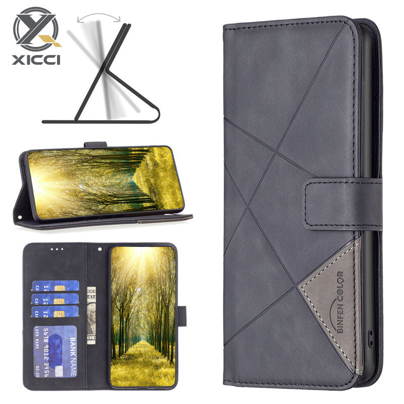 SAMSUNG Xicci 適用於三星 S24 Ultra/S24 Plus/S24/S23FE 手機殼拼接色塊錢包卡槽