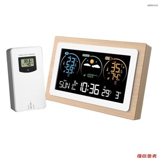 Fj3399c 氣象站帶時鐘室內外溫濕度計多功能VA大彩屏氣象時鐘溫濕度計帶1森