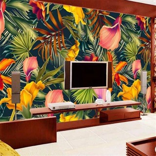 定制田園熱帶雨林植物照片壁畫客廳電視沙發背景牆紙3d壁紙貼紙