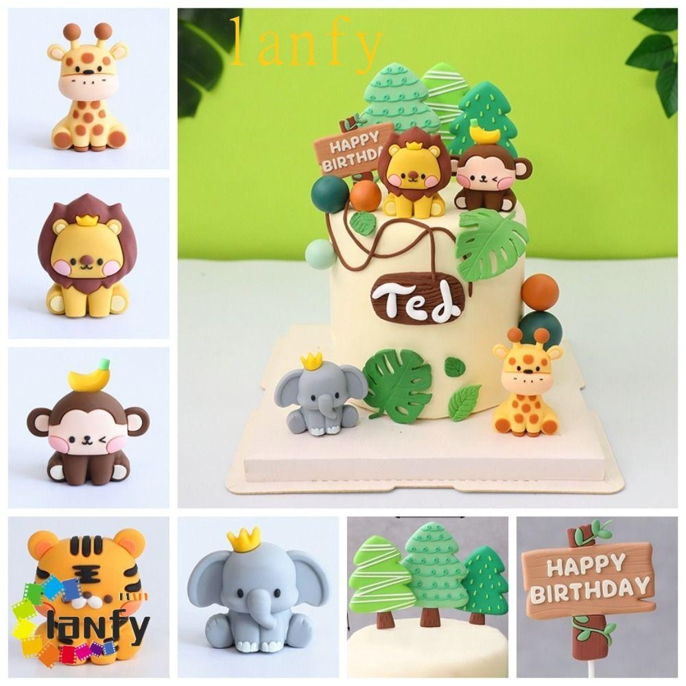 LANFY動物主題蛋糕,3D可愛獅子猴子老虎蛋糕,蛋糕裝飾軟橡膠大象長頸鹿蛋糕裝飾生日派對用品