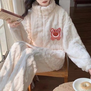 秋冬新款珊瑚絨睡衣 卡通可愛連帽睡衣加絨保暖 家居服 套裝 珊瑚絨睡衣 大尺碼 情侶睡衣 睡衣 睡褲 保暖 韻慧