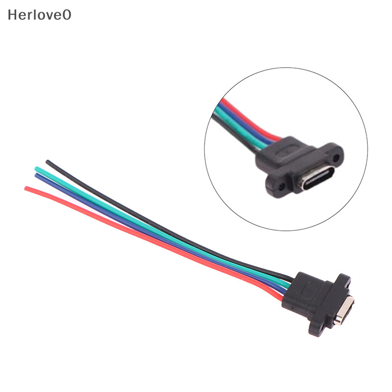 Herlove USB 3.1連接器Type-C 4Pin焊絲母防水母插座橡膠圈大電流快速充電口TW
