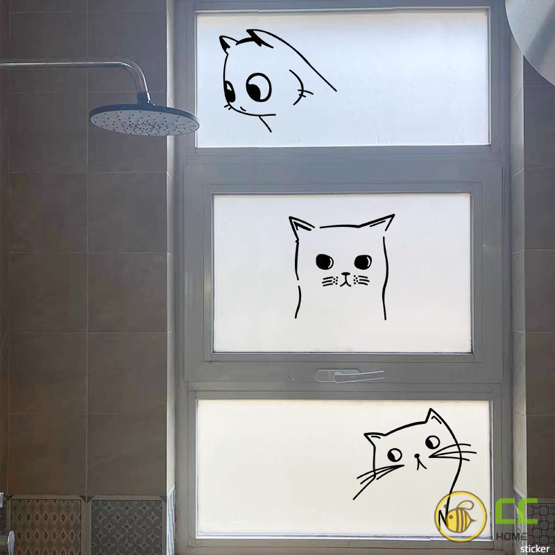 CC❤Home 卡通可愛三隻貓咪貼紙寵物店貓咖玻璃門窗貼陽臺浴室裝飾窗貼牆角門櫃牆貼紙