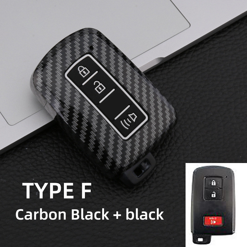 全新碳纖維 ABS 2/3/4 按鈕汽車鑰匙盒蓋適用於豐田 RAV4 漢蘭達 Avalon Sequoia Tundra