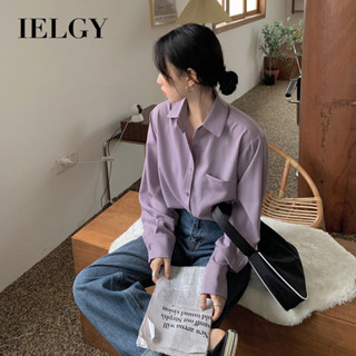 Ielgy韓版polo領襯衫女寬鬆百搭長袖上衣