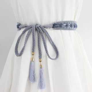 編織流蘇腰帶蕾絲棉線腰鍊編織細繩針織結連衣裙裝飾腰帶