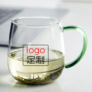 客製化【水杯訂製】LOGO訂製 玻璃杯帶把 耐熱 水杯 泡茶花茶杯 咖啡杯子 印字 商用禮品訂製