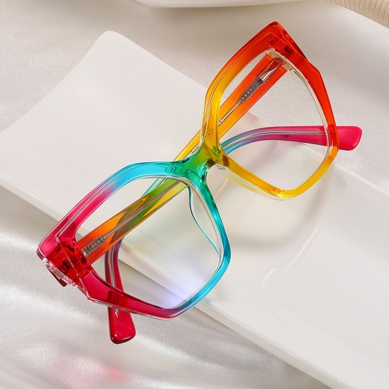 彩虹色眼鏡框女大框貓眼防藍光眼鏡