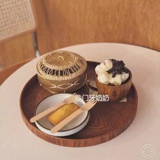 ins風木質托盤圓形日式茶盤餐盤咖啡廳家用水杯收納盤甜品蛋糕盤