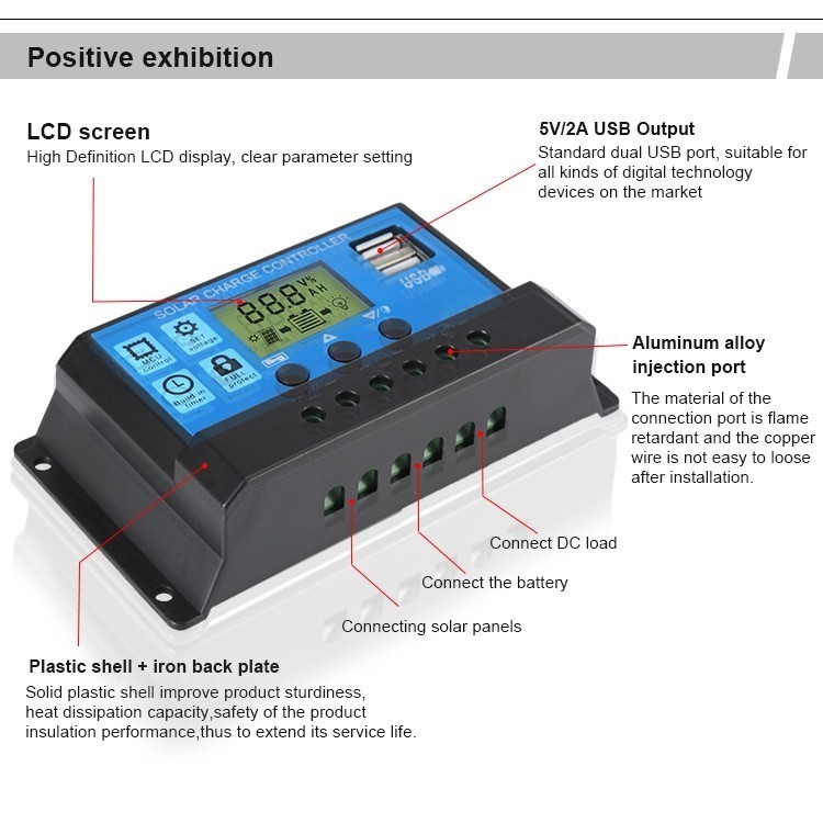 太陽能電池板系統鋰電池 10A 20A 30A 24V PWM 太陽能控制器