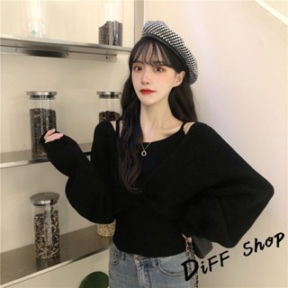 【現貨速發】 【DIFF】韓版設計感收腰露肩長袖上衣 針織上衣 女裝 衣服 寬鬆上衣 顯瘦上衣 冬裝 長袖t恤 素T 素