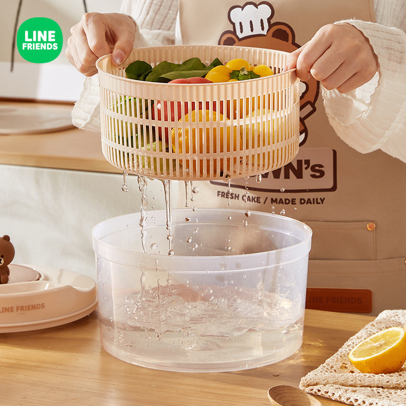 IKEA  LINE FRIENDS廚房蔬菜脫水器蔬菜甩幹器雙層多功能瀝水籃洗菜籃