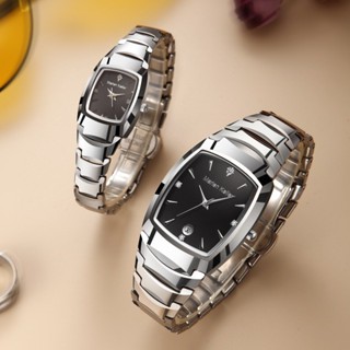 潮流情侶對錶小巧方形日曆手錶鎢鋼防水石英錶禮物時尚休閒
