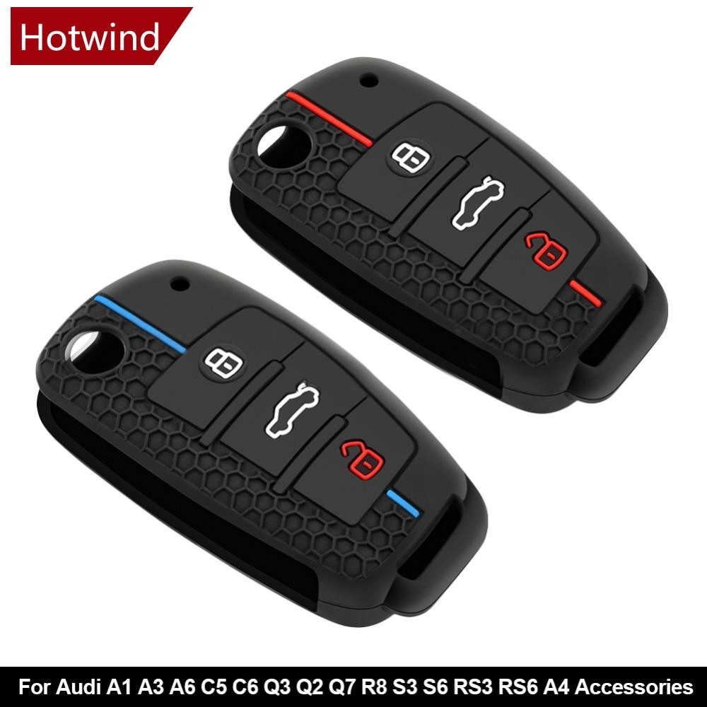 Hotwind 矽膠汽車鑰匙 3 按鈕鑰匙包蓋鑰匙扣保護扣適用於奧迪 A1 A3 A6 C5 C6 Q3 Q2 Q7 R