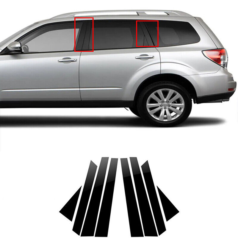 SUBARU 斯巴魯森林人 2009-2012 年銀色/亮黑色/碳纖維 8 件車門側窗柱柱飾條