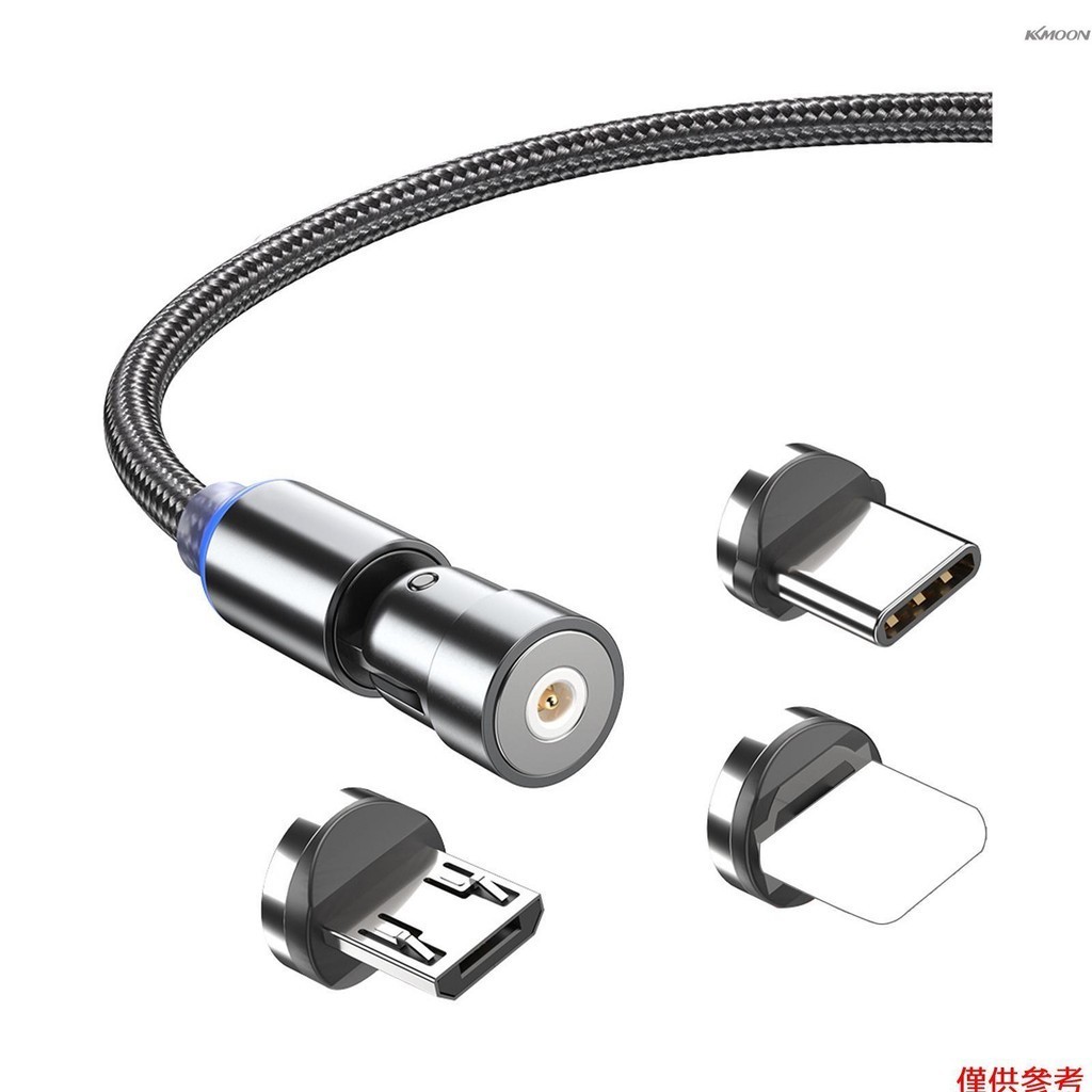 3 合 1 磁性充電線尼龍編織充電線帶 LED 燈兼容 iOS/Micro USB/Type-C 設備,黑色 3.3 英