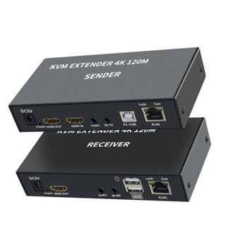 通過 Rj45 Cat5e Cat6 以太網電纜支持 3.5mm 音頻提取器 USB 鍵盤鼠標視頻轉換器發射器和接收器用