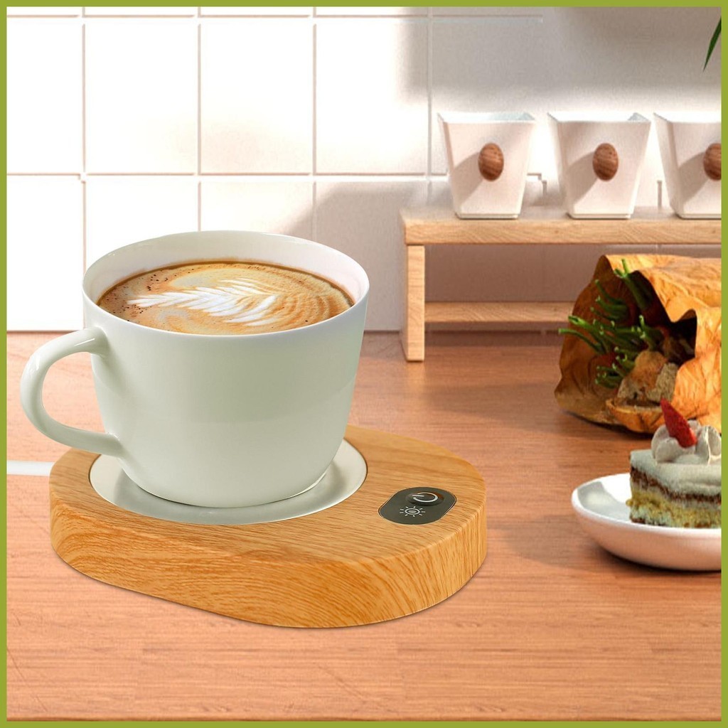 用於辦公桌的咖啡杯加熱器智能咖啡加熱器 55-65C 恆溫時尚木紋杯加熱器適用於 Hot tamvn