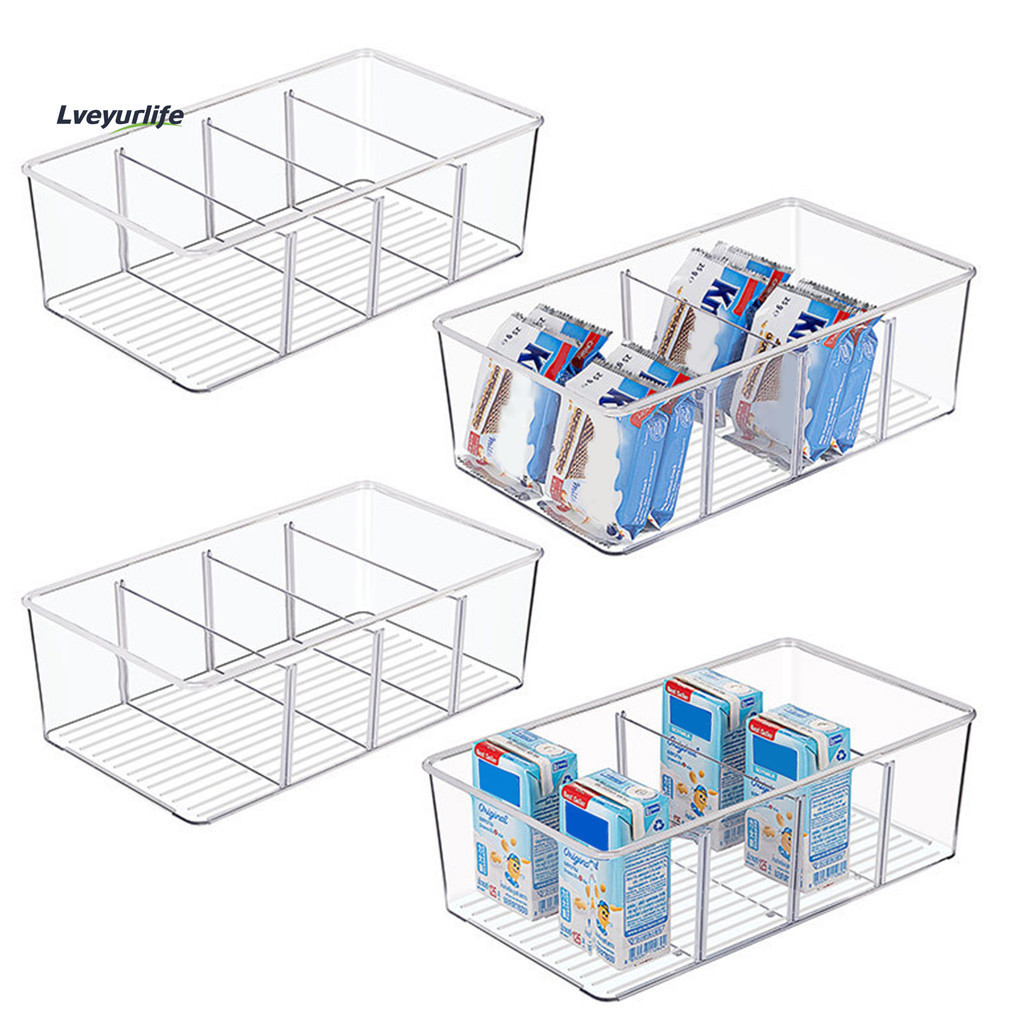 [LYL]透明收納盒可疊放大容量4格檯面食物零食調料分隔冰箱收納盒廚房用品