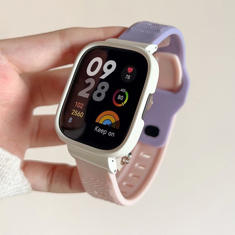 適用於Redmi Watch 4智能手錶矽膠錶帶+金屬保護框 小米手錶紅米4Redmi watch4錶帶替換錶帶