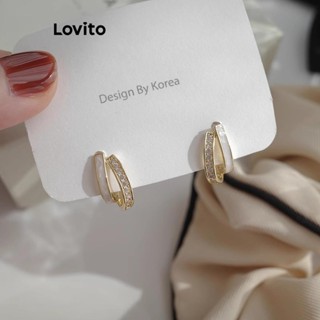 Lovito 女士優雅幾何水鑽耳環 LFA18447