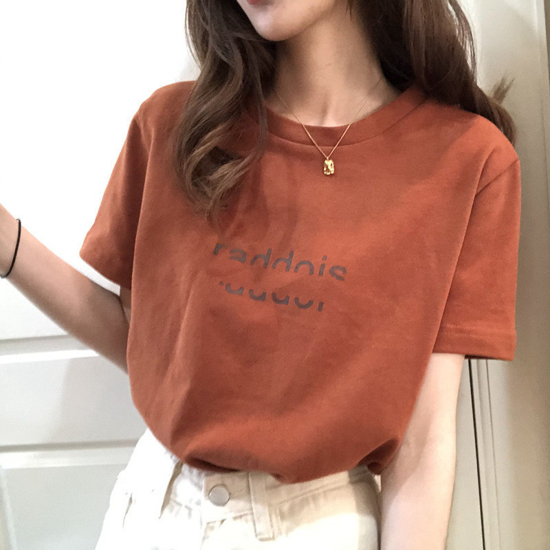 短袖T恤女ins夏季韓版2024新款字母印花寬鬆大尺碼上衣女裝學生體恤