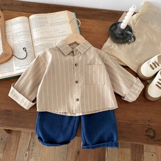 兒童條紋襯衫0-5歲春季韓國童裝男童簡約襯衫寶寶春裝上衣潮