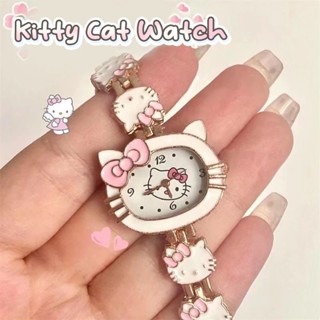 Hello Kitty 休閒石英手錶女士女孩甜美蝴蝶結貓電子石英手錶時尚簡約手錶