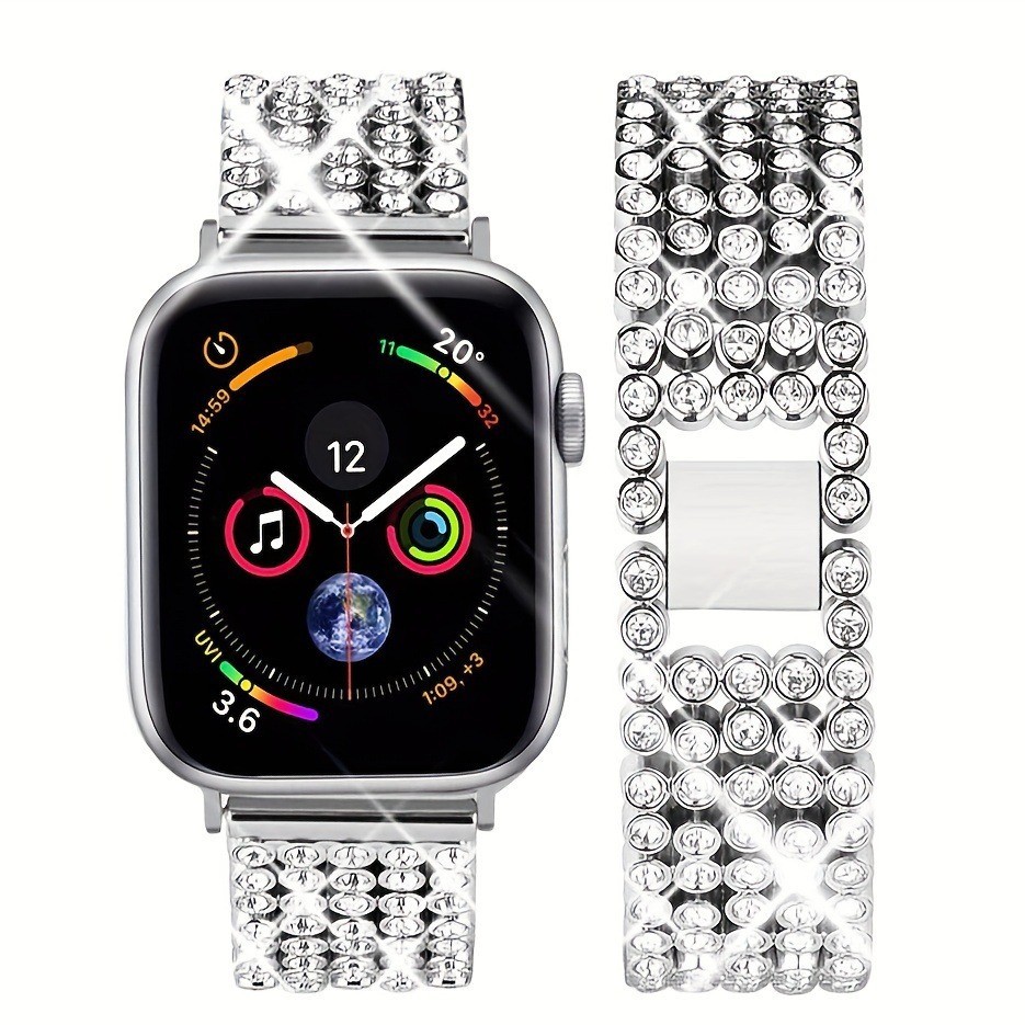 適用於蘋果apple watch手錶錶帶 五珠大滿鑽金屬手錶錶帶iwatch錶帶