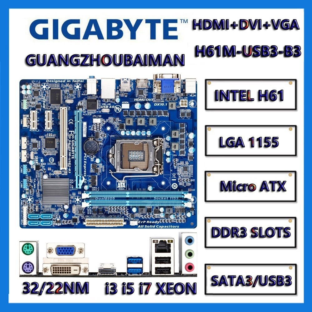 主板英特爾技嘉 GA-H61M-USB3-B3 DS2 d2v d3v S2P s2pv HD2 LGA 1155 英特