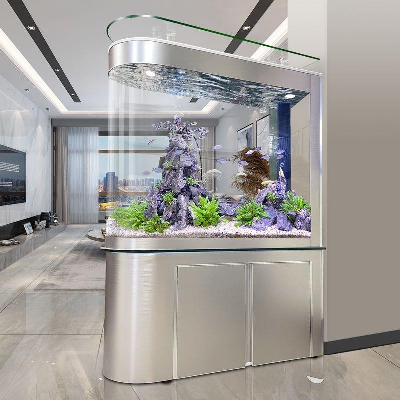 2024新款魚缸客廳落地家用小型生態免換水隔斷屏風魚缸一體一整套