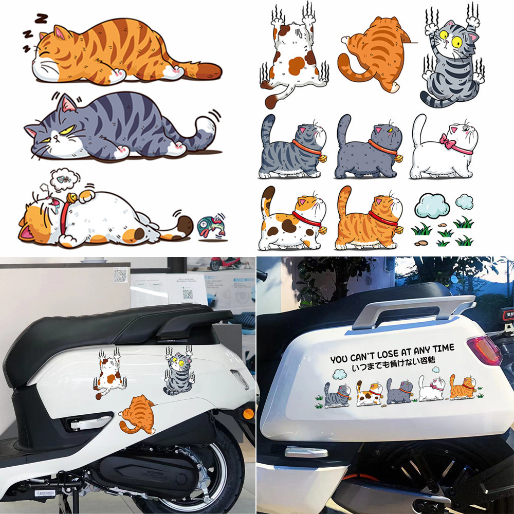 寵物貓摩托車貼紙卡通搞笑貓划痕反光防水摩托車車身油箱貼花
